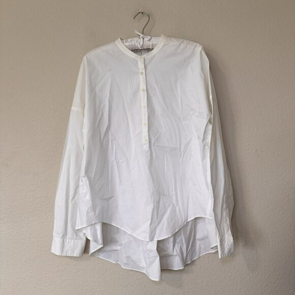 Loft Blouse Shirt Womens Size Medium White Poplin Shirt Cotton Spandex - Picture 6 of 6